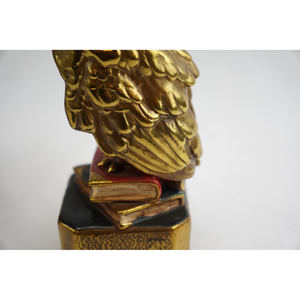 Antique Bronze Clad Owl on Books Sculpture Bookends Library - Picture 5 of 8